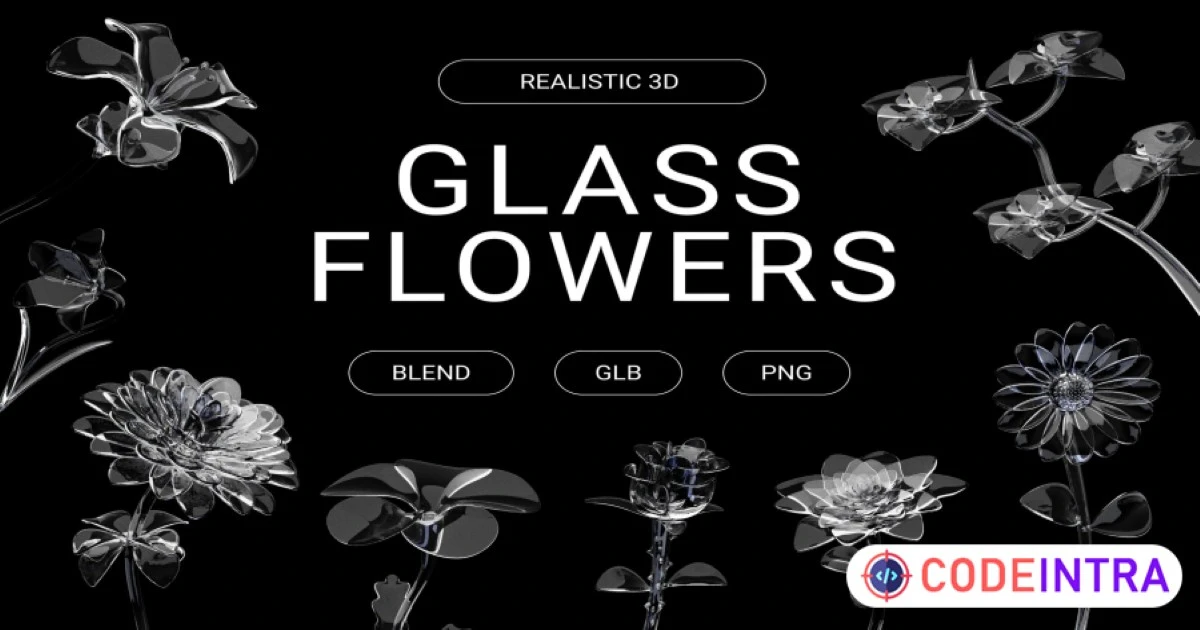 3D Glass Flowers Illustration - Codeintra