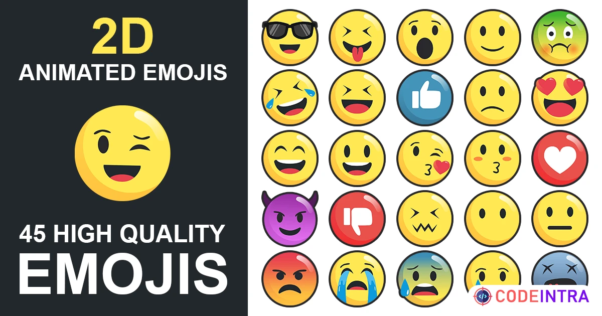 Product featured image 45 Animated emojis 2D + Bubbles | 2D GUI | Unity Assets - Codeintra
