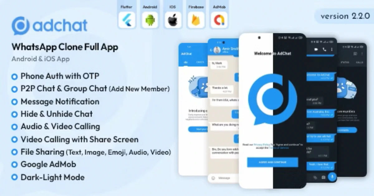 Product featured image AdChat - WhatsApp Clone Android & iOS on Flutter App - Codeintra