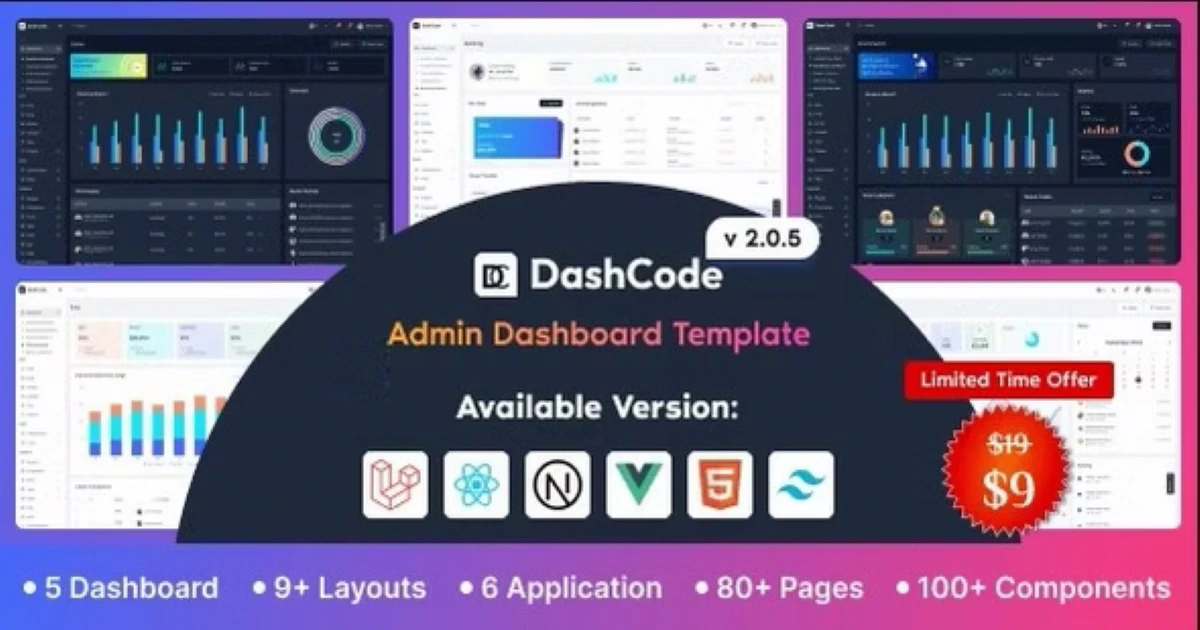 DashCode - Laravel, React, Vuejs, NextJs, HTML,Tailwind - Codeintra