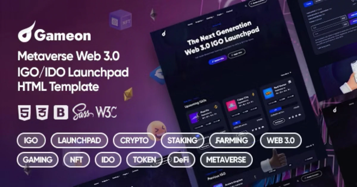 Gameon - Metaverse IGO Launchpad HTML Template Premium - Codeintra