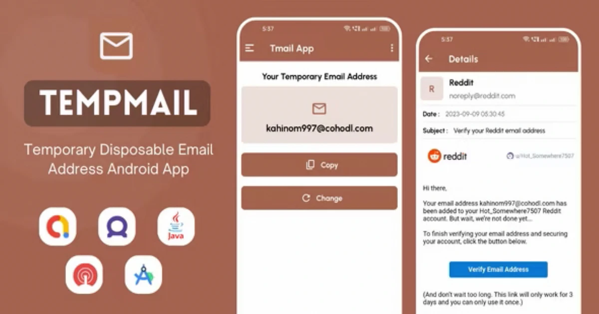 Product featured image TempMail - Temporary Disposable Email Address App - Codeintra