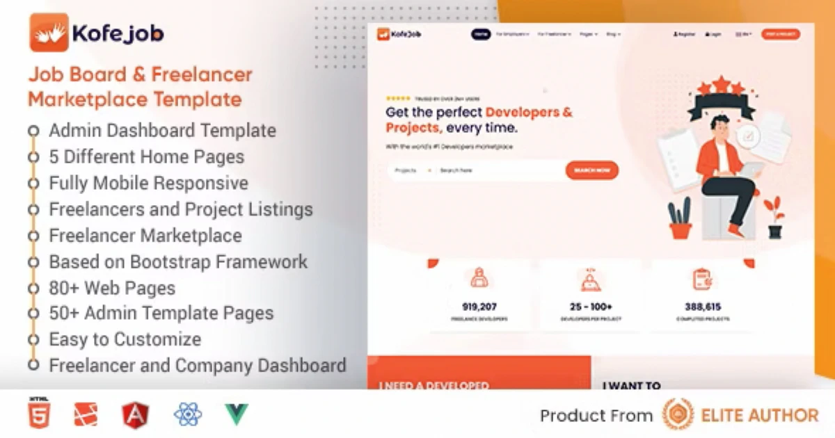 Kofejob - Job Board & Freelancer Marketplace Template - Codeintra