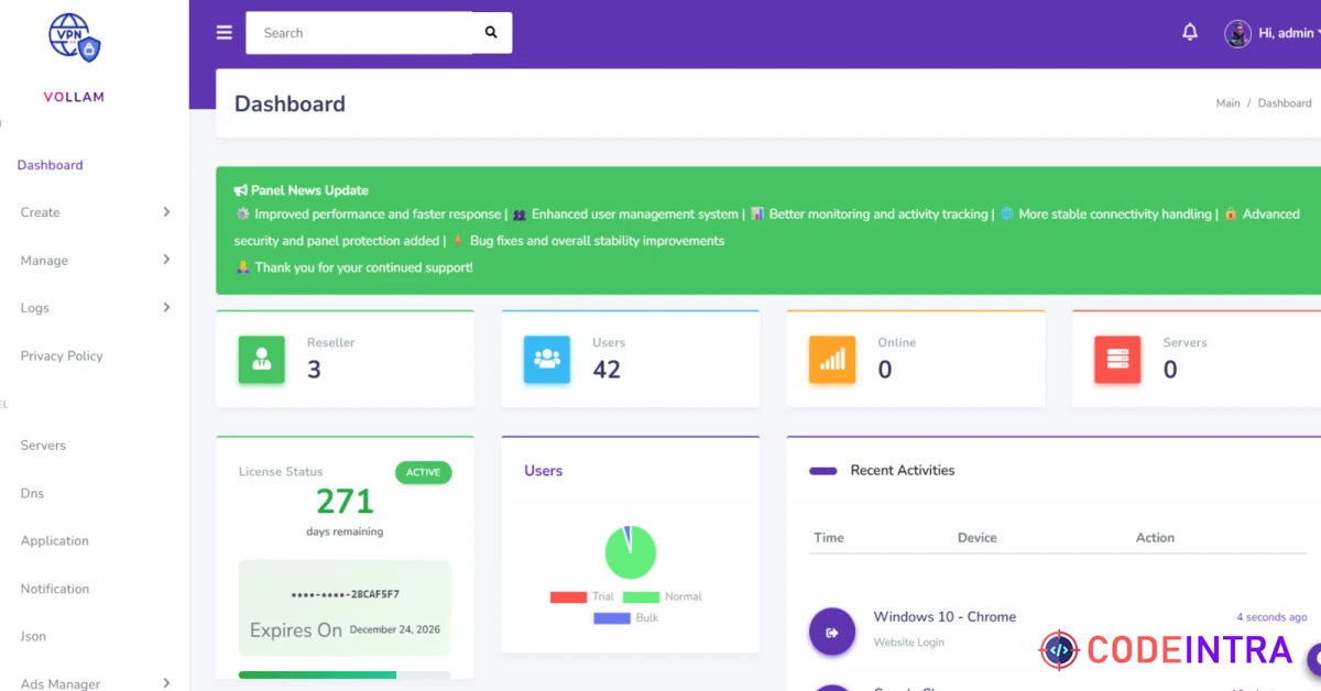 Product featured image Advance VPN Panel For Resellers - Codeintra