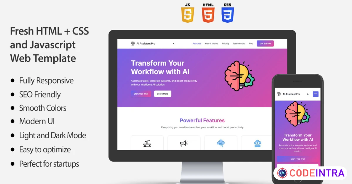 Product featured image AI Startup Landing Page HTML CSS
 - Codeintra