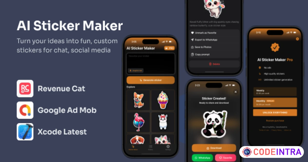 Product featured image AI Sticker Maker - Complete iOS App Source Code | Swift & SwiftUI - Codeintra