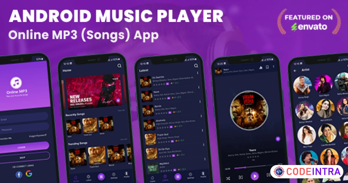Product featured image Android Music Player - Online MP3 (Songs) App - Codeintra