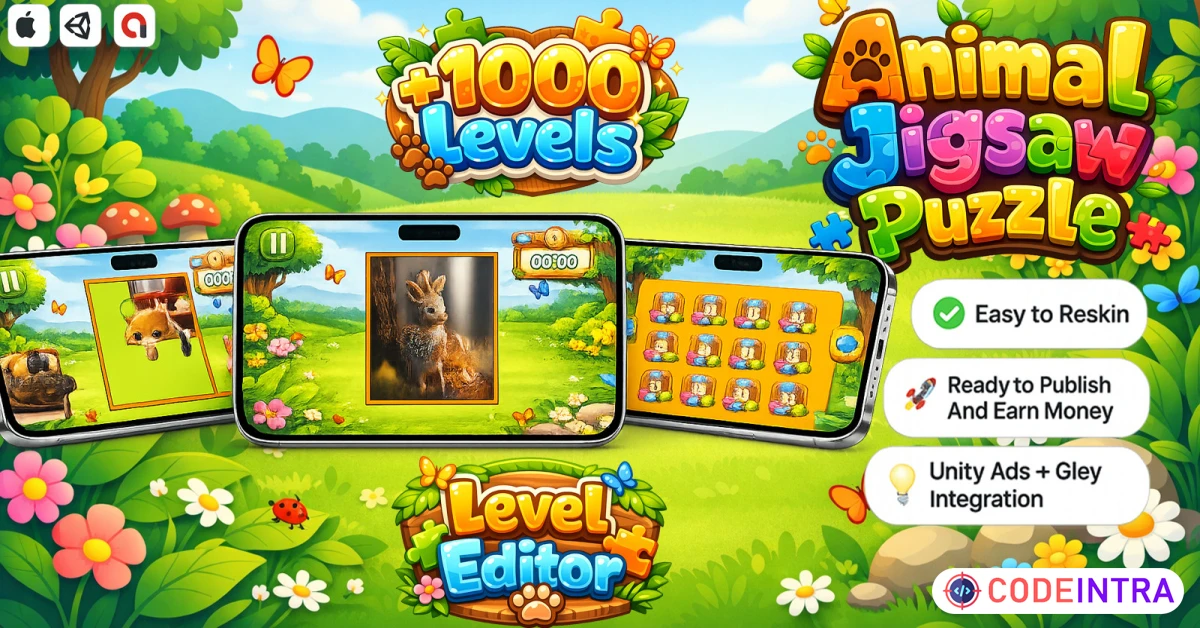 Product featured image Animal jigsaw puzzle - Unity Mobile Game - Codeintra