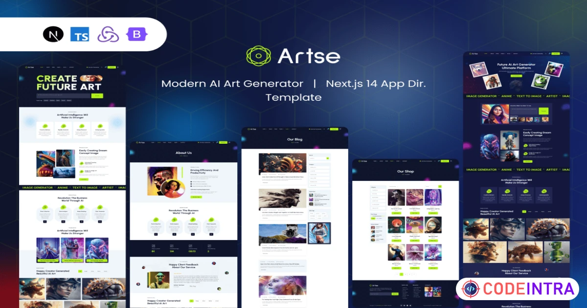 Product featured image Artse-AI Art Generator Next js Template - Codeintra