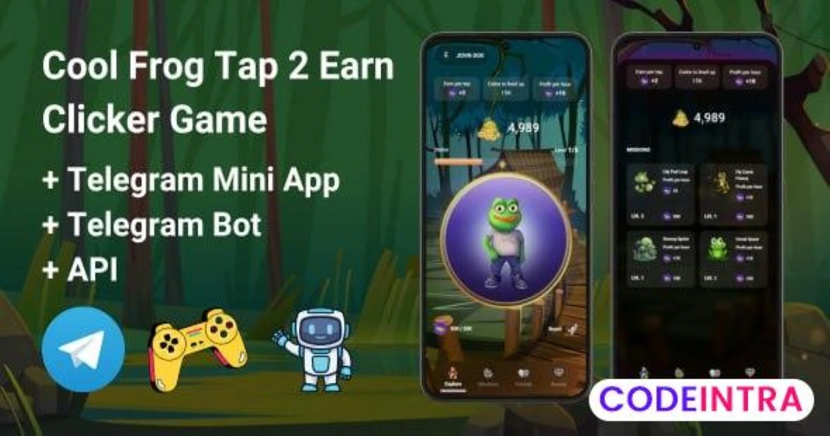 Product featured image CoolFrog Tap2Earn Clicker Game With Telegram Mini - Codeintra