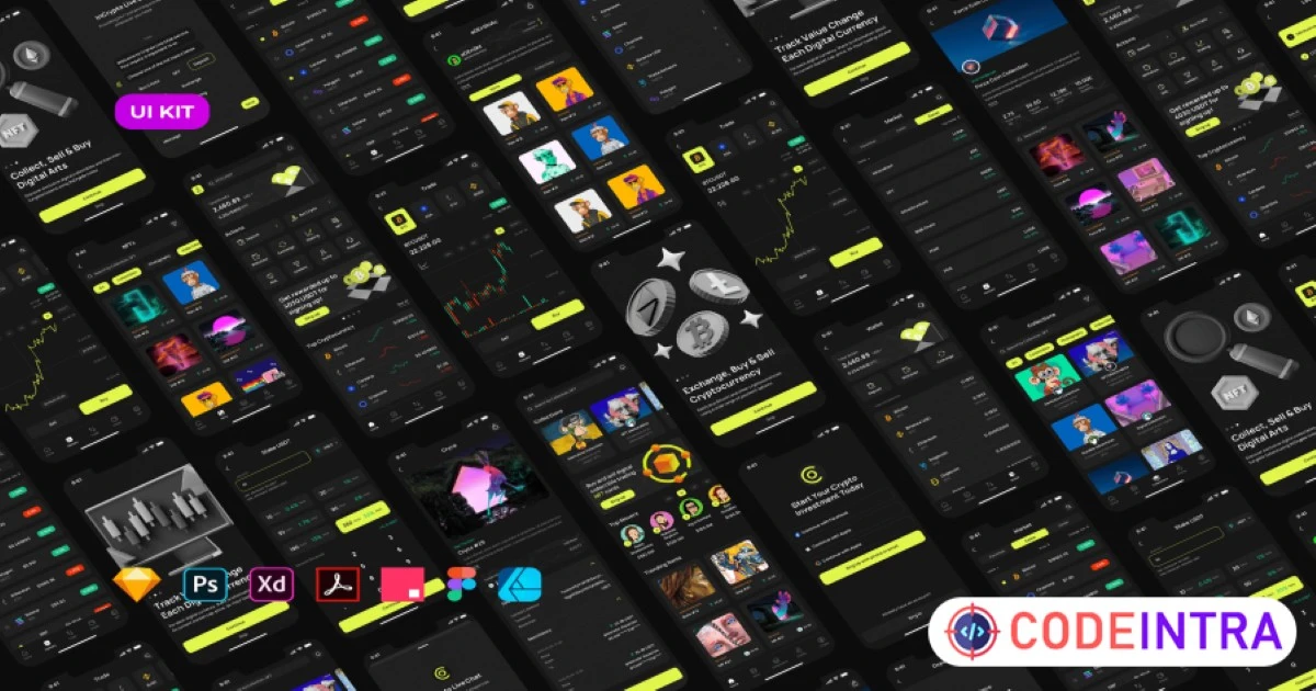 Cryptocurrencies Market App – Dark UI in PPSD, XD, Figma and more - Codeintra