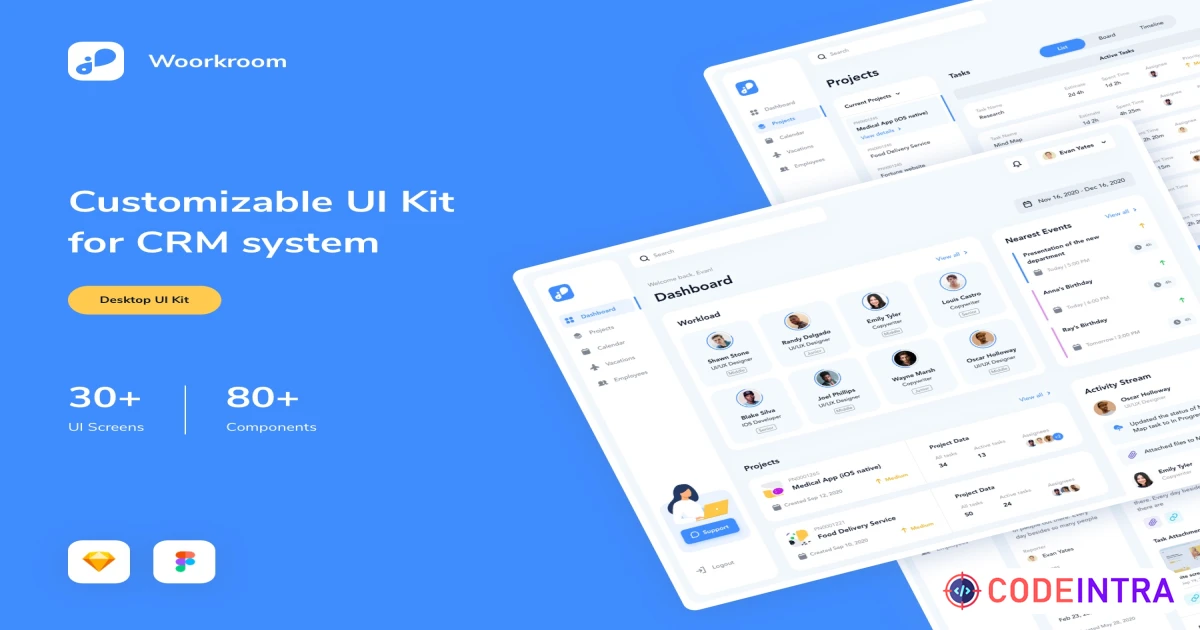 Product featured image Customizable UI Kit For CRM System - Figma Resources - Codeintra