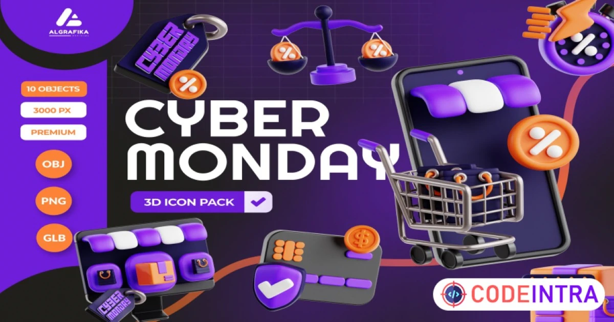 Cyber Monday 3D Icon - in PNG and OBJ - Codeintra