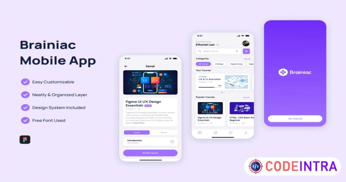 Product featured image E-Learning Mobile Application Design in Figma - Codeintra