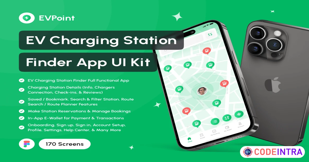 EVPoint - EV Charging Station Finder App UI Kit - Figma Resources - Codeintra