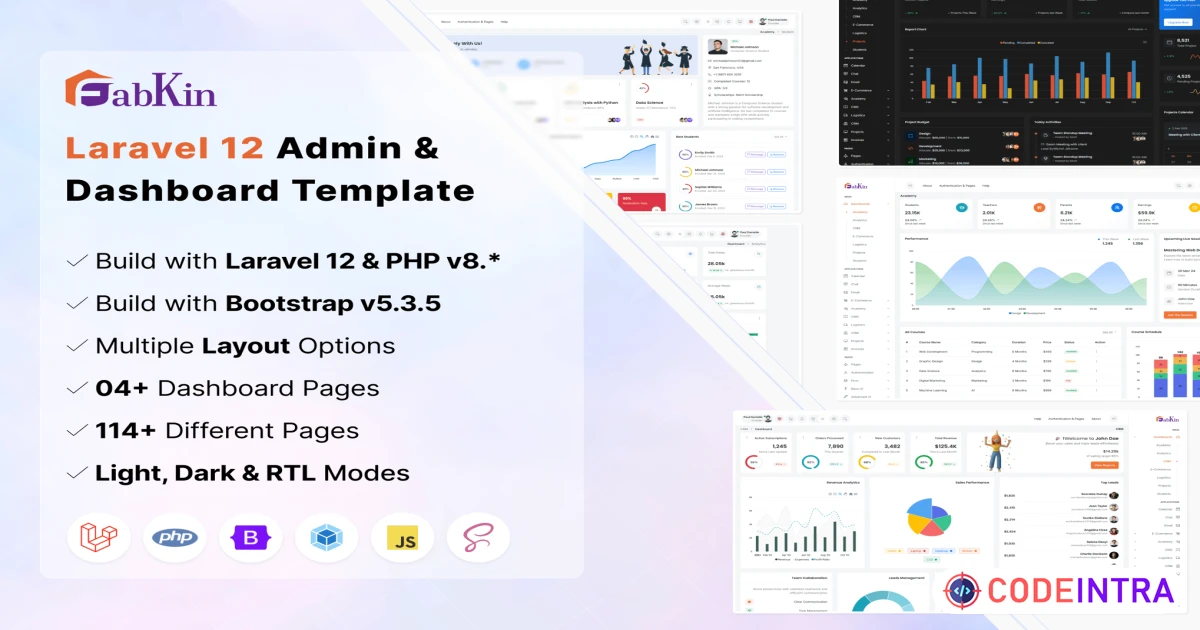 Product featured image Fabkin - Laravel Admin & Dashboard Template - Codeintra