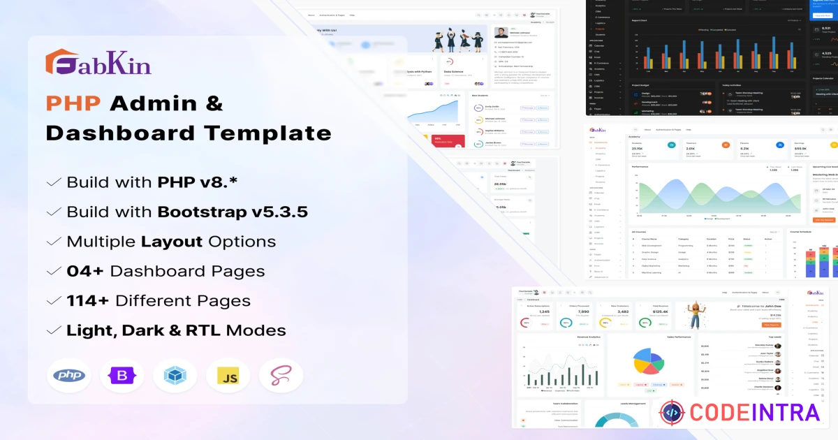 Product featured image Fabkin - PHP Admin & Dashboard Template - Codeintra