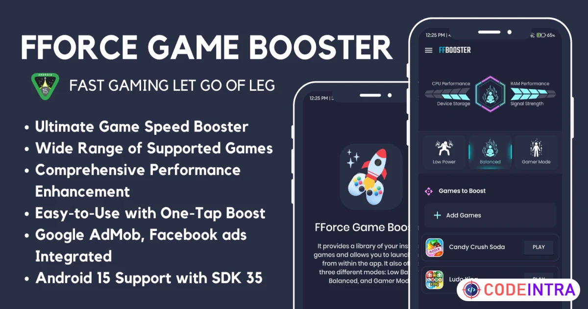 Product featured image Game Booster with AdMob Ads Android Studio Cpde - Codeintra