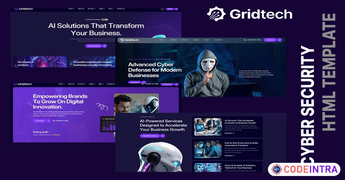 Product featured image Gridtech - AI and Cyber Security HTML Template - Codeintra