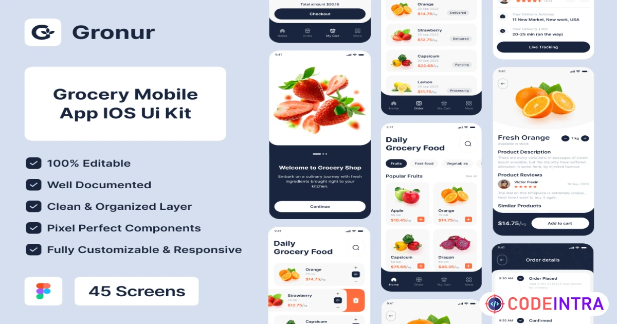 Grocery Shop Mobile App UI Kit - Figma Resources - Codeintra
