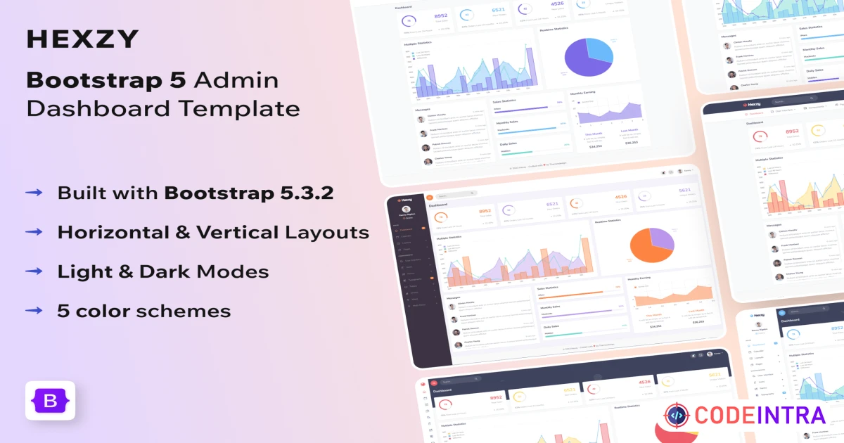 Product featured image Hexzy – Bootstrap 5 Responsive Admin Dashboard - Codeintra