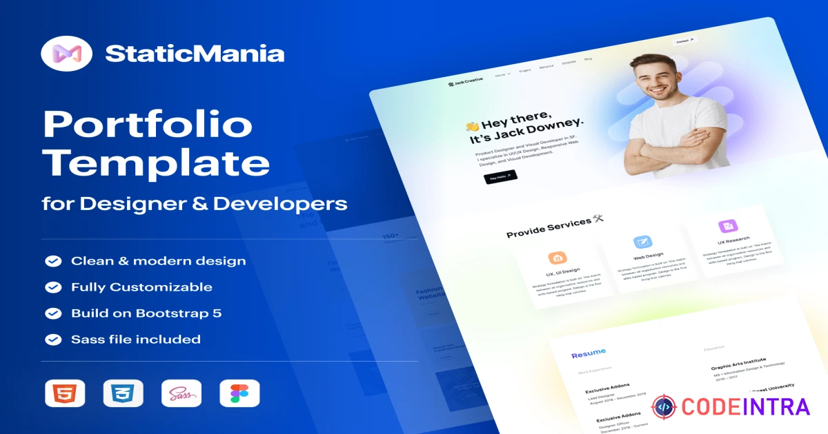 Product featured image JackCreative: Personal Portfolio Website Template - Coded Templates - Codeintra