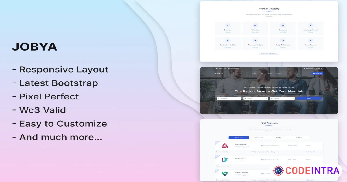 Product featured image Jobya - Job Board & Job Listing HTML5 Template - Codeintra