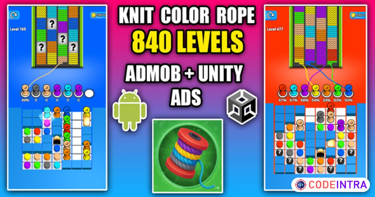 Product featured image Knit Color Rope Sort Jam Puzzle Unity Source Code - Codeintra