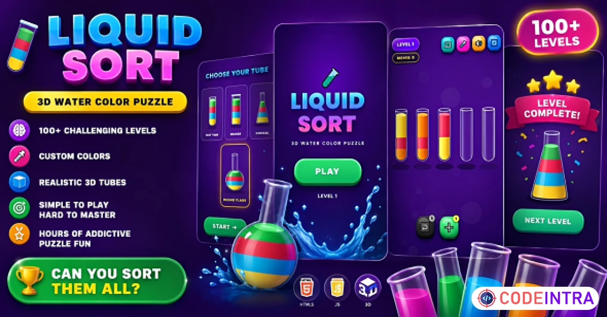 Product featured image Liquid Sort | Color Sort 3D HTML5 Game - Codeintra
