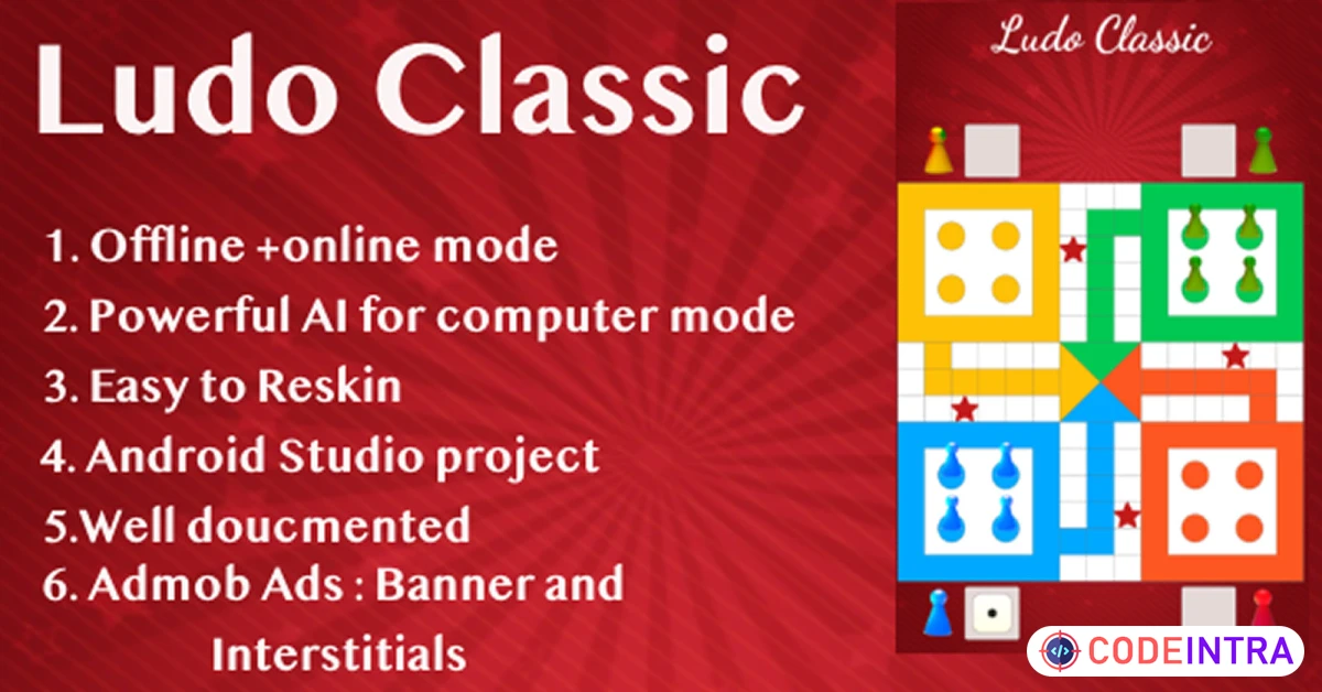 Product featured image Ludo Classic - Android Source Code - Codeintra