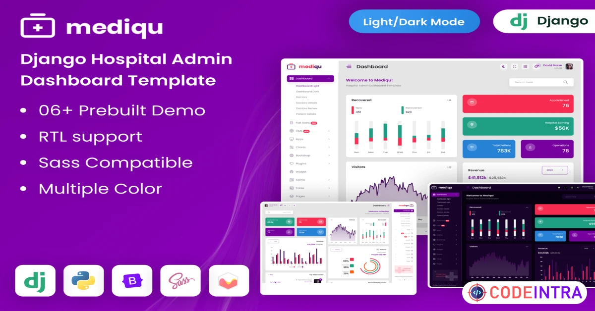 Product featured image Mediqu - Django Hospital Admin Dashboard Template - Codeintra