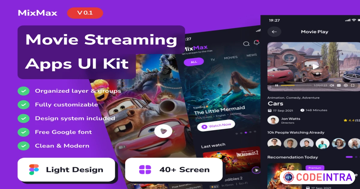 Product featured image MixMax - Movie Streaming Mobile App UI Kits - Figma Resources - Codeintra