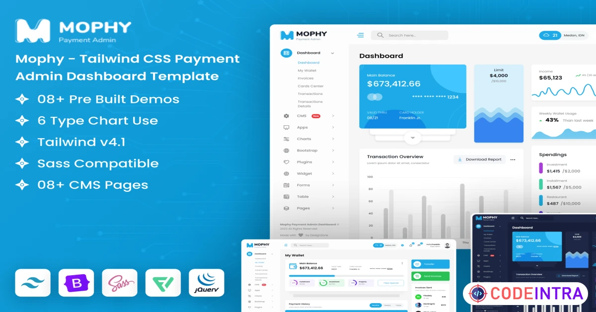 Product featured image Mophy - Tailwind CSS Payment Admin Template - Codeintra