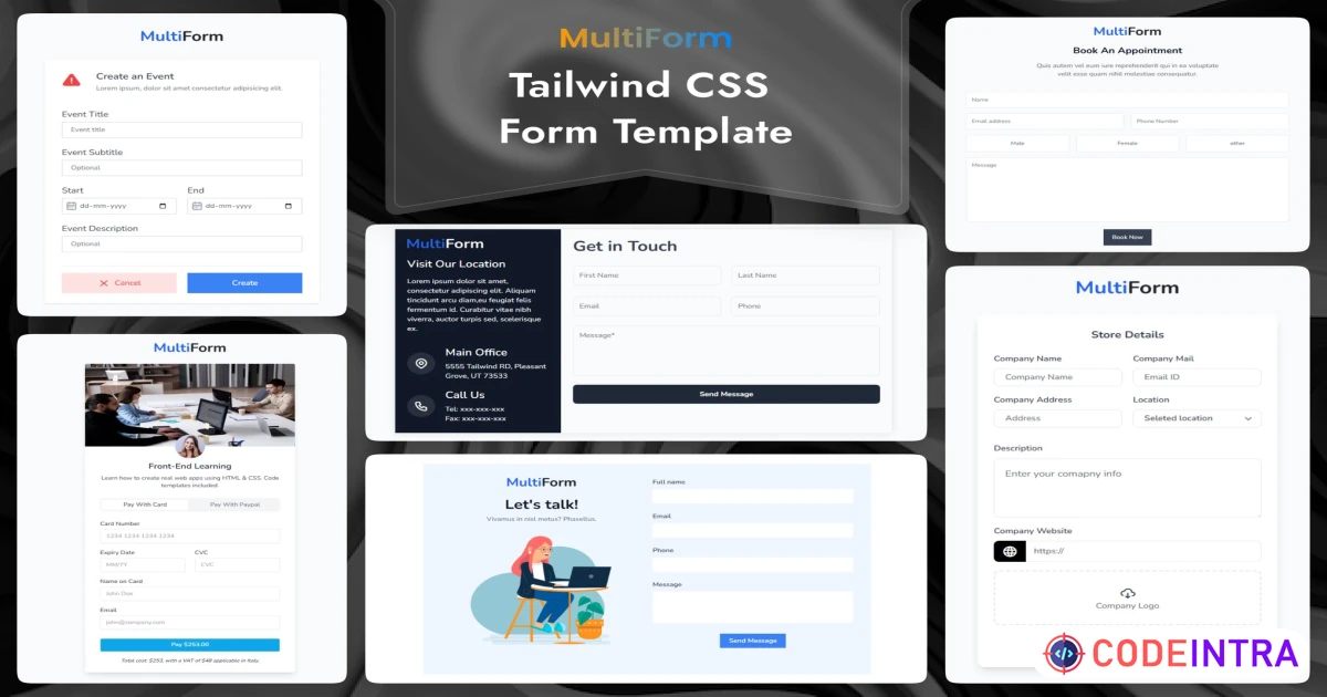 Product featured image MultiForm - Tailwind CSS Form Section HTML Templat - Codeintra