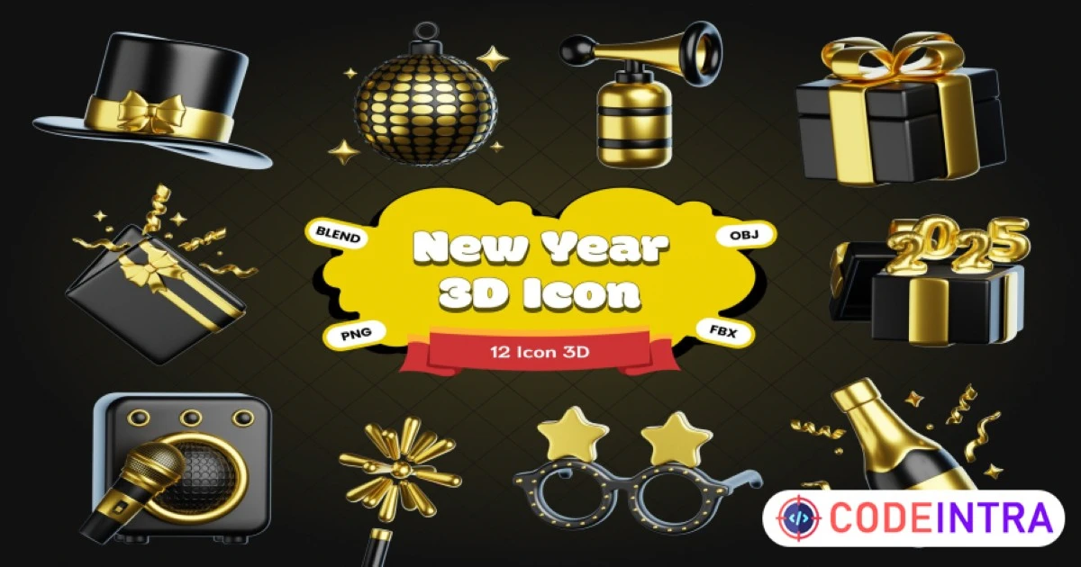 New Year 3D Icons Premium Quality Set - Codeintra