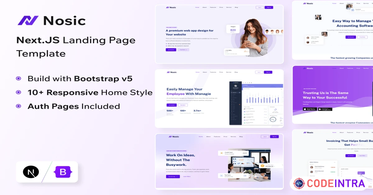 Product featured image Nosic - Next.JS Landing Page Template - Codeintra