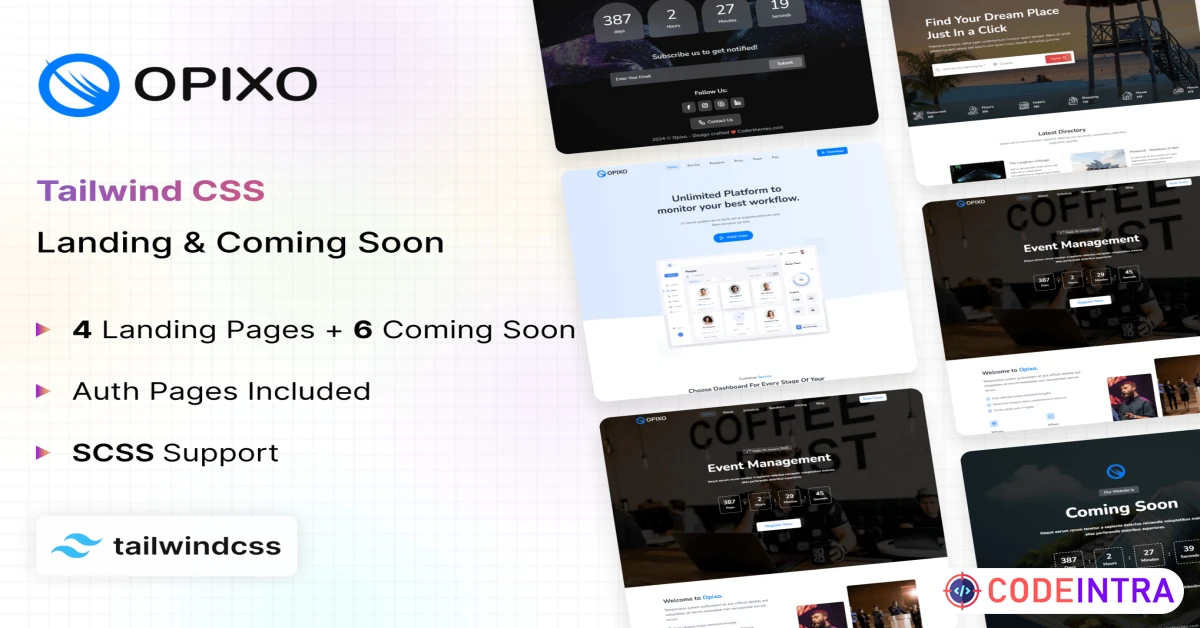 Product featured image Opixo - Tailwind CSS Landing Coming Soon Template - Codeintra