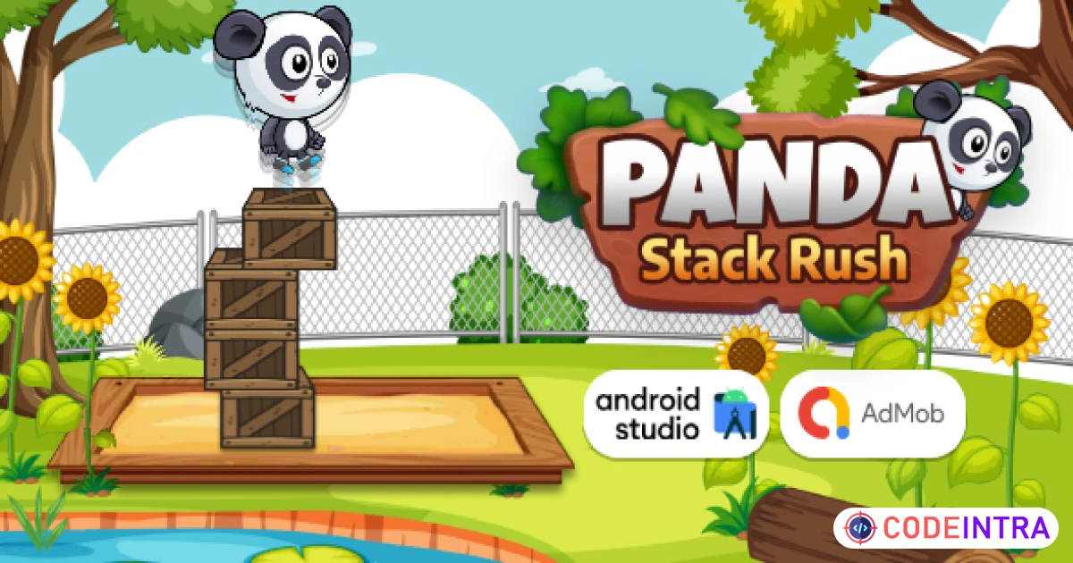 Product featured image Panda Stack Rush - Stack Game Android Studio Project with AdMob Ads + Ready to Publish - Codeintra