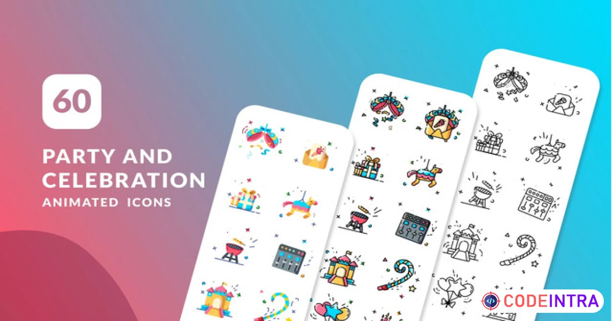 Party and Celebration Animated Icons | Premiere Pro MOGRT - Codeintra