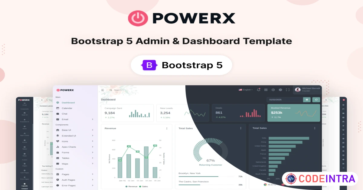 Product featured image PowerX - Bootstrap 5 Admin & Dashboard UI Kit - Codeintra