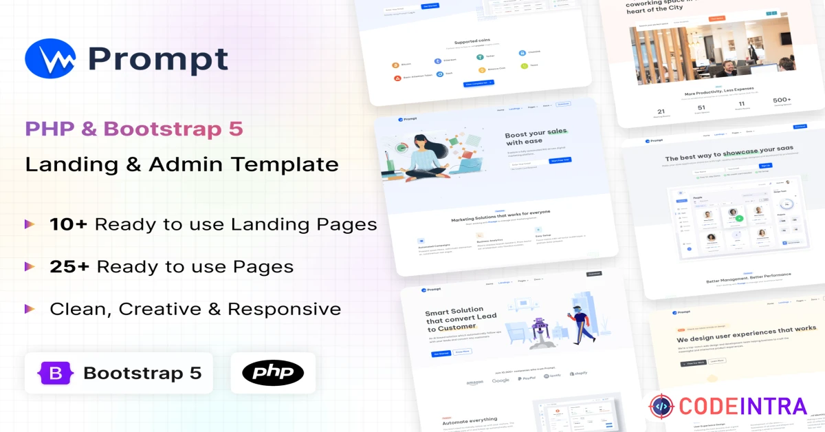 Product featured image Prompt - PHP Modern & Multipurpose Landing Page - Codeintra