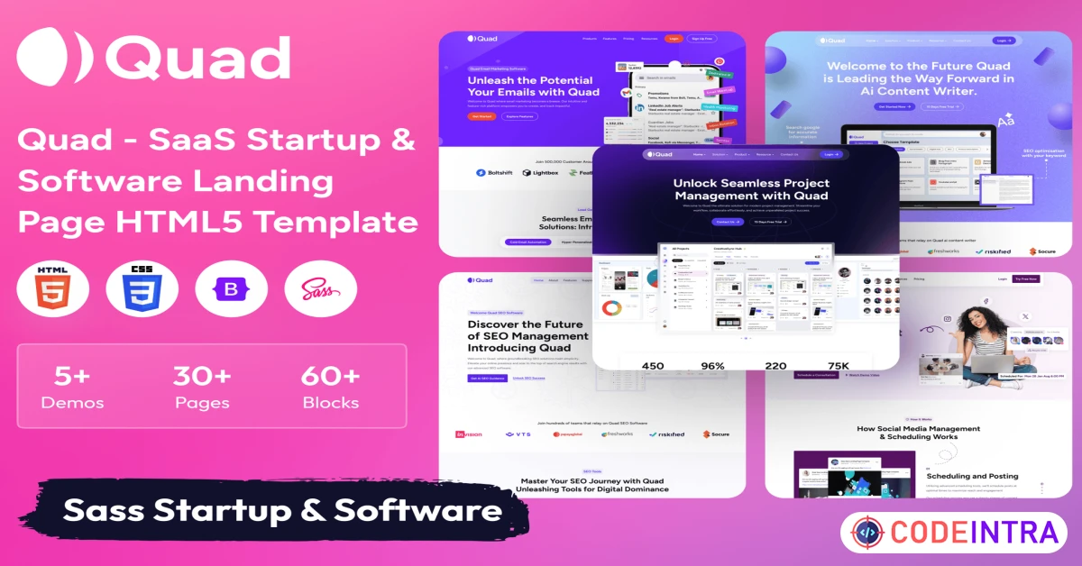 Product featured image Quad - SaaS Startup & Software Landing Page HTML5 - Codeintra