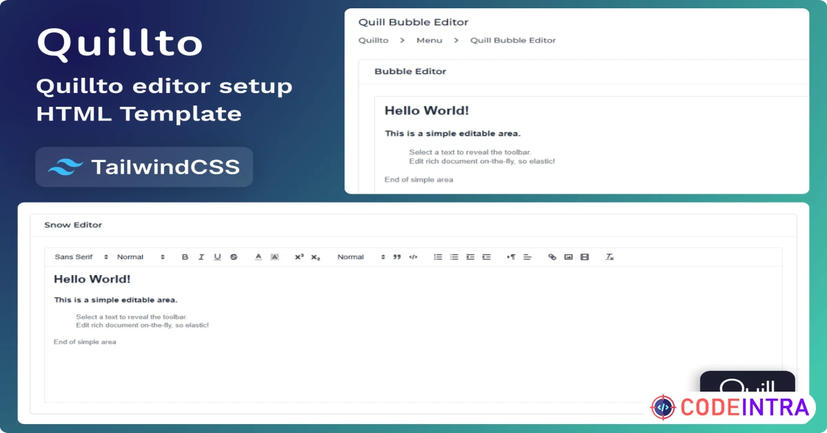 Product featured image Quilljs Editor Setup HTML Template - Quillto - Codeintra
