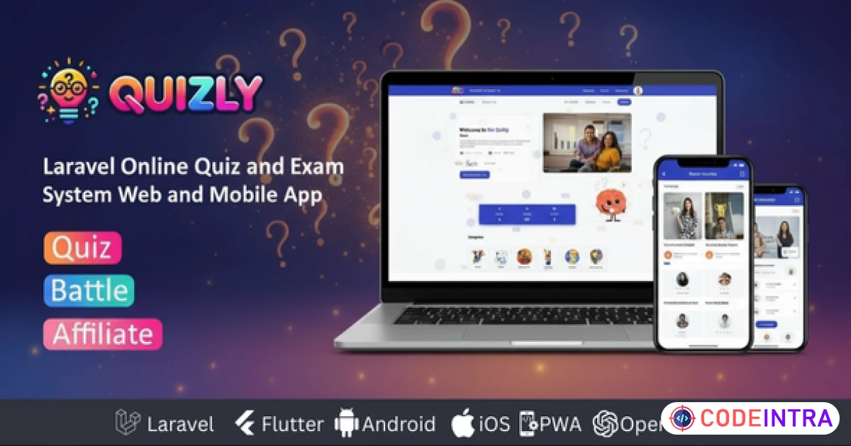 Product featured image Quizly - Laravel online Quiz and Exam System Web and Mobile App - Codeintra