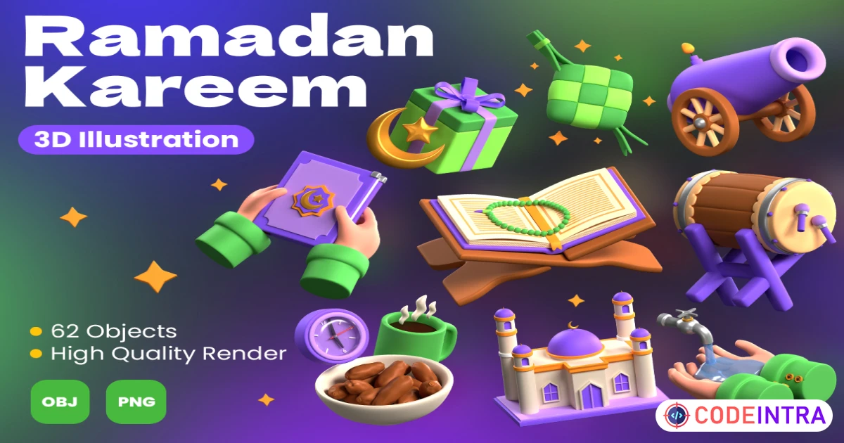 Product featured image Ramadan Kareem 3D Illustrations - 3D Assets - Codeintra