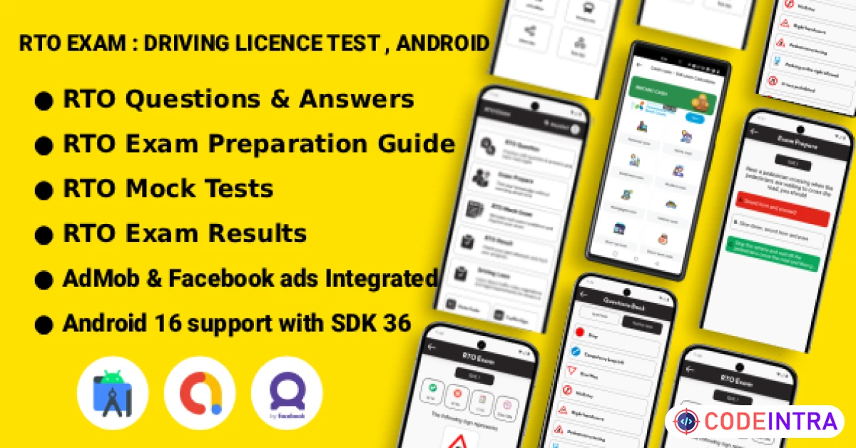 Product featured image RTO Exam : Driving Licence Test, Android - Codeintra