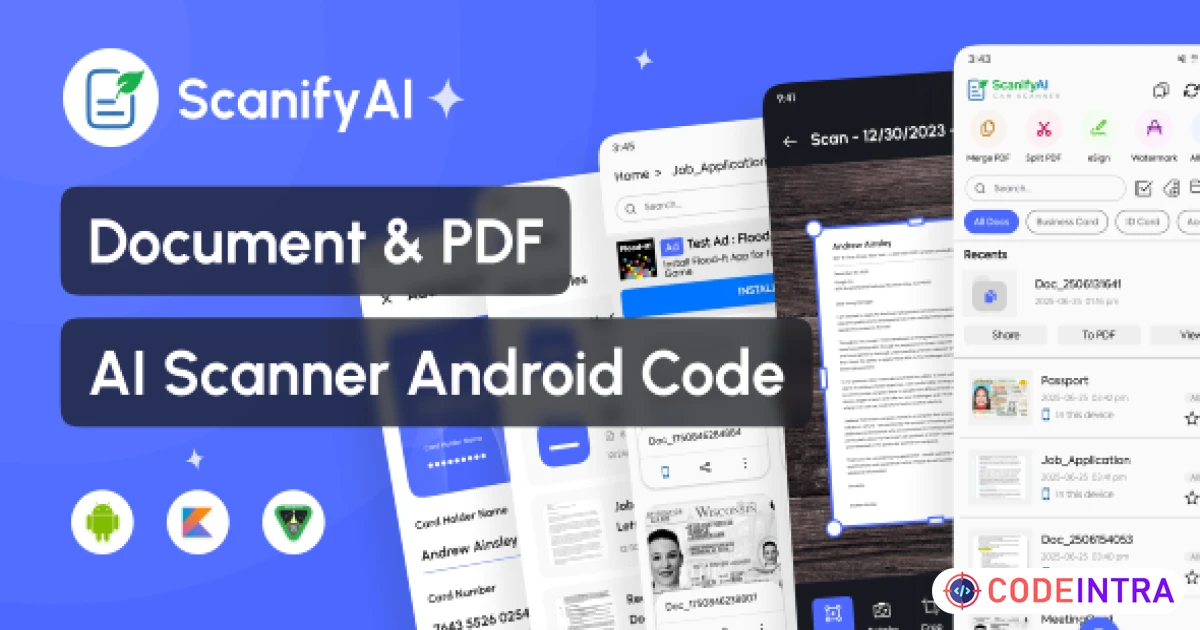 Product featured image ScanifyAI – Document Scanner & OCR App | Android - Codeintra
