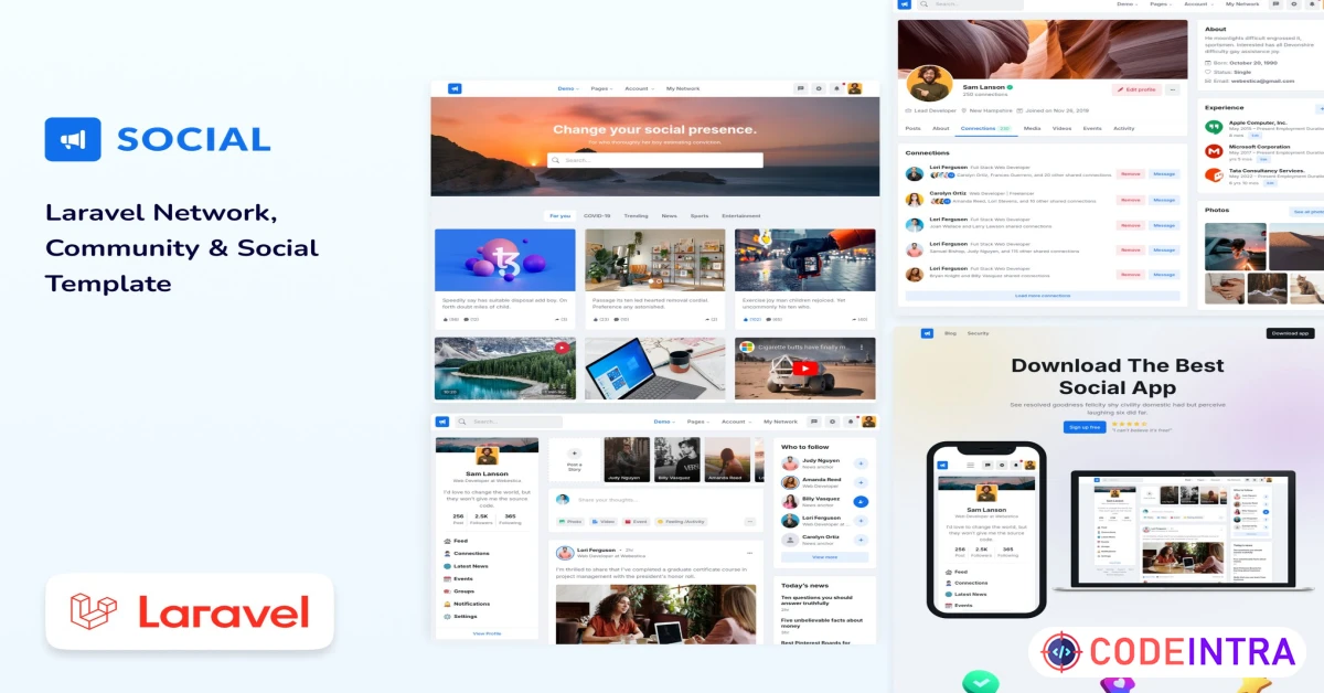 Product featured image Social - Network & Community Laravel 12 Template - Codeintra