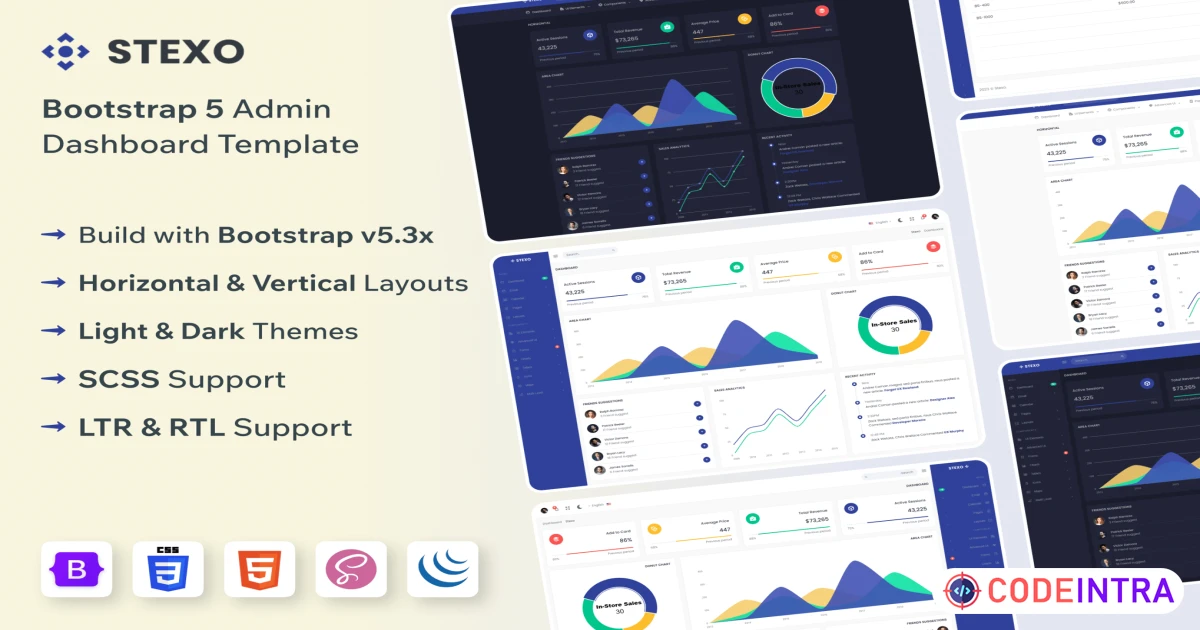 Product featured image Stexo – Bootstrap 5 Responsive Admin Dashboard - Codeintra