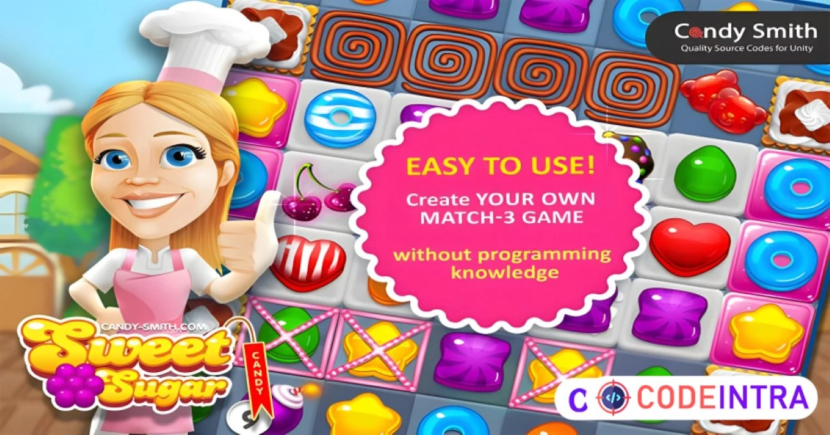 Product featured image Sweet Candy Sugar Match 3 Premium Unity Asset - Codeintra